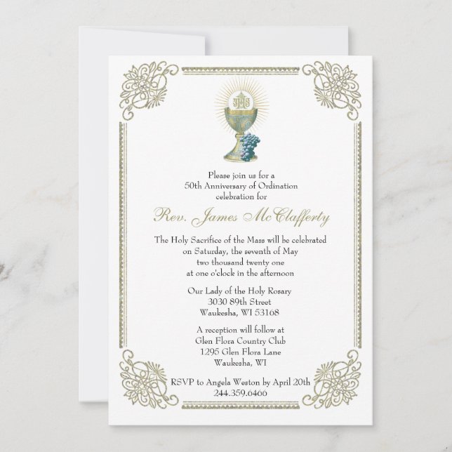 Invitación Aniversario de Oro de la Ordenación del Sacerdote  (Anverso)