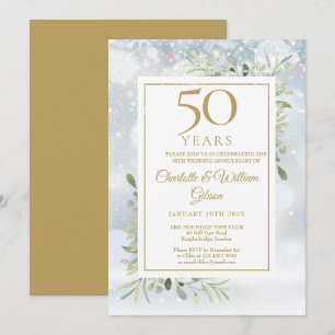 Invitación Aniversario de oro número 50 Greenery Copos de nie