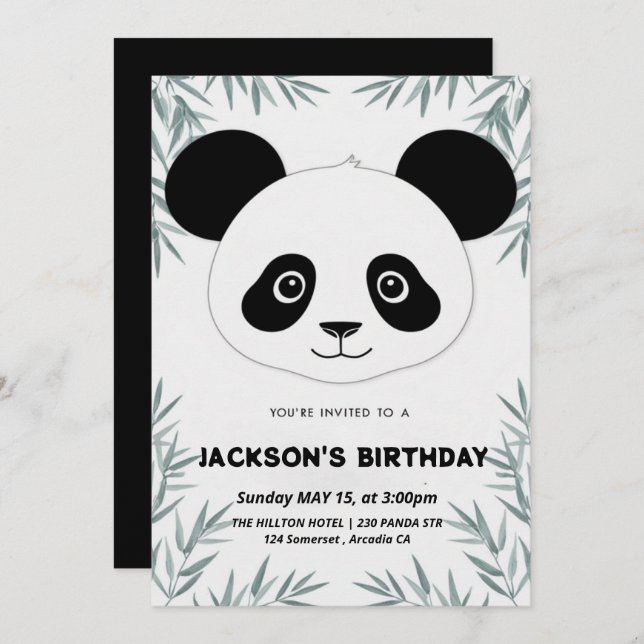 Invitación Aniversario de panda agradable y divertido (Anverso / Reverso)