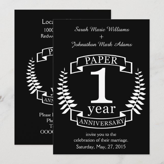 Invitación Aniversario de papel 1 año de boda (Anverso / Reverso)