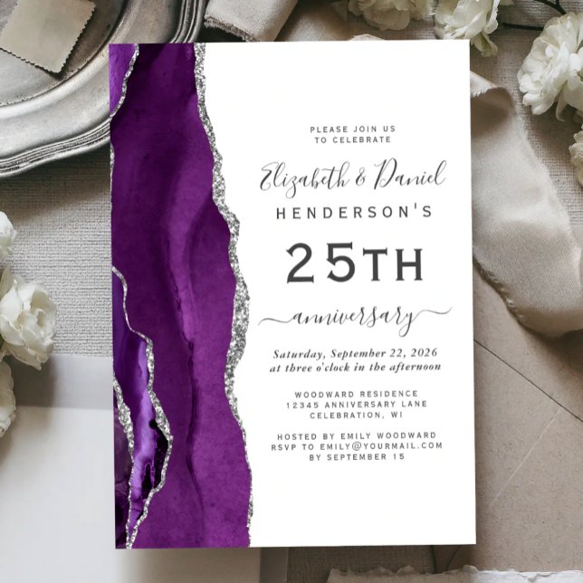 Invitación Aniversario de plata de ágata púrpura 25 (Subido por el creador)