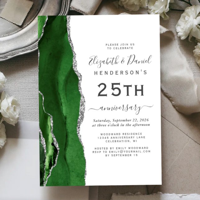 Invitación Aniversario de plata de ágata verde 25 (Subido por el creador)
