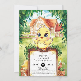 Invitación Aniversario de pollo pequeño encantado