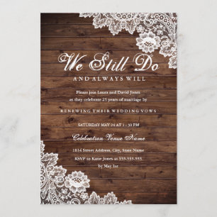 Invitación Aniversario de Renovación Rustic Wood Lace