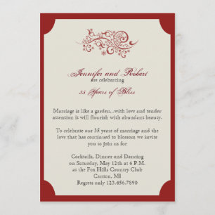 Invitación Aniversario de Rollo de Filigrana Roja y Marfil