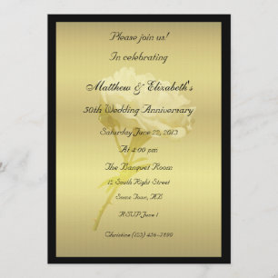 Invitación Aniversario de Rosa Blanca en Tonos Dorados