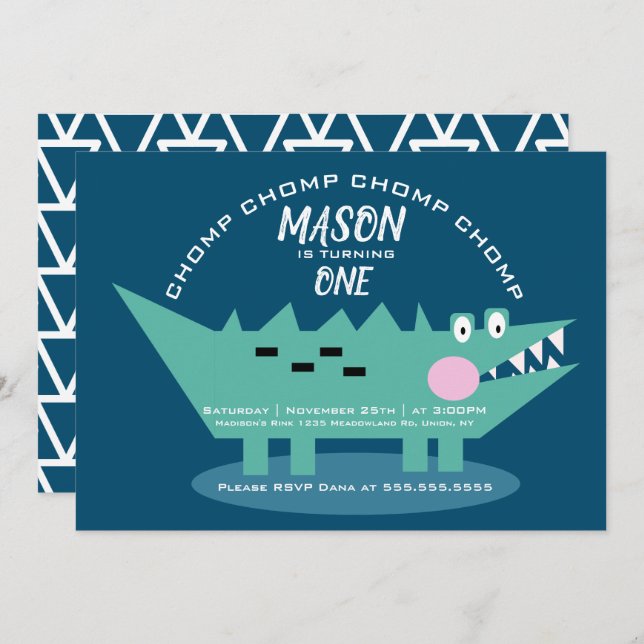 Invitación Aniversario de Safari, un lagarto moderno y elegan (Anverso / Reverso)