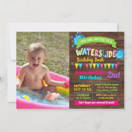 Invitación Aniversario de tobogán de agua foto rosa caliente 