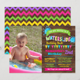 Invitación Aniversario de tobogán de agua foto rosa caliente 