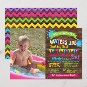 Invitación Aniversario de tobogán de agua foto rosa caliente 