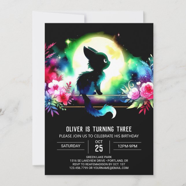 Invitación Aniversario de un Gato Encantado (Anverso)
