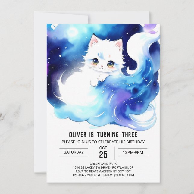 Invitación Aniversario de un Kitten moderno (Anverso)