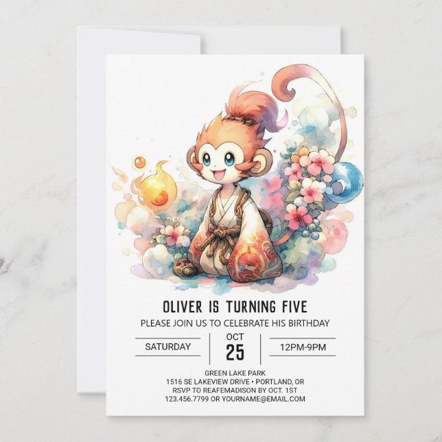 Invitación Aniversario de un mono dramático y sensacional (Anverso)