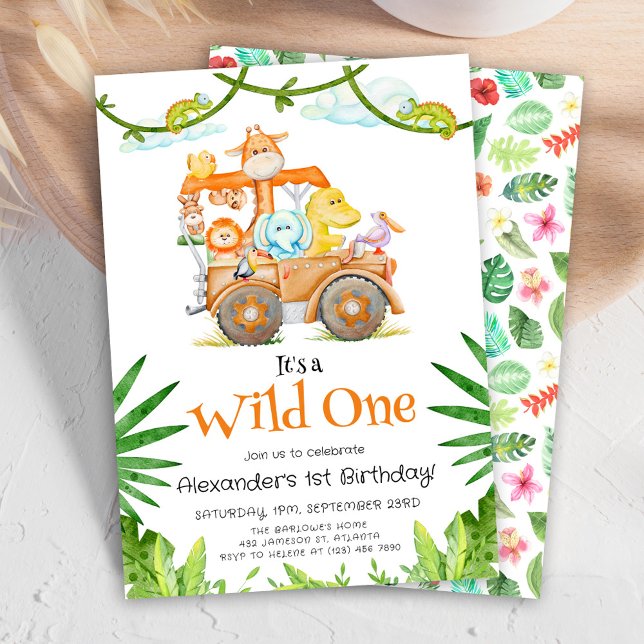 Invitación Aniversario de un Safari salvaje (Cute Wild One Safari Birthday Invitation)