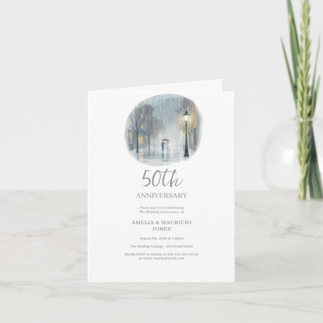 Invitación Aniversario de una boda elegante y romántica en Ci (Anverso)