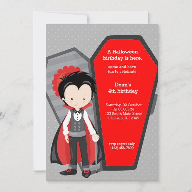 Invitación Aniversario de vampiro lindo (Anverso)