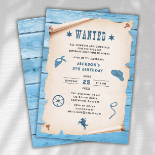 Invitación Aniversario de Western Wanted Blue Boy