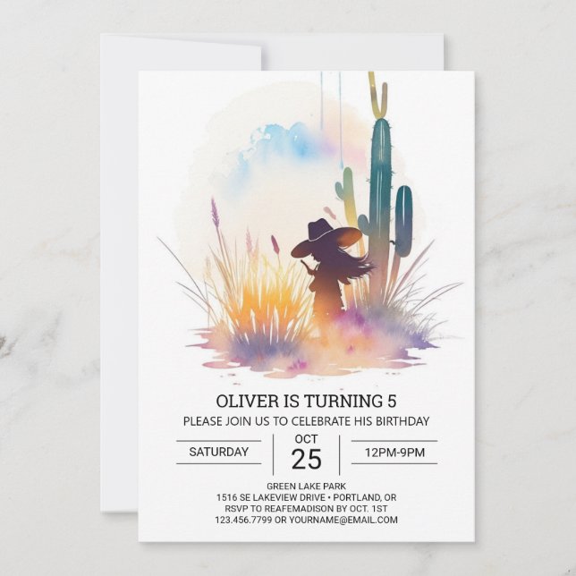Invitación Aniversario de Wild West Digital Cowboy (Anverso)