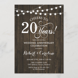 Invitación Aniversario del 20 Boda - Madera Rustica