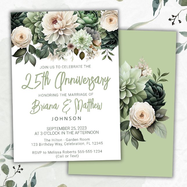 Invitación Aniversario del 25° Aniversario del Sage Green Flo (Subido por el creador)