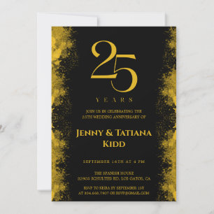 Invitación Aniversario del 25° Boda de Black & Gold