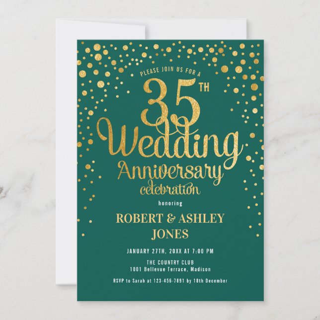 Invitación Aniversario del 35° Boda - Ecologismo Esmeralda y  (Anverso)