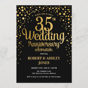 Invitación Aniversario del 35° Boda - Negro y oro
