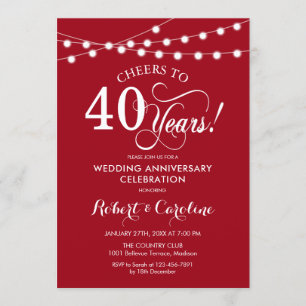 Invitación Aniversario del 40° Boda Rojo de Ruby