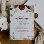 Invitación Aniversario del 50° Aniversario de la Floral Rústi<br><div class="desc">Esta encantadora y florida invitación al 50° aniversario del boda es perfecta para un evento elegante. El diseño se compone de marsala pintada a mano,  flores rosas,  rubias,  borgoñas y doradas con hojas verdes dispuestas en hermosas coronas. Cambiar el número para celebrar cualquier hito en el aniversario.</div>