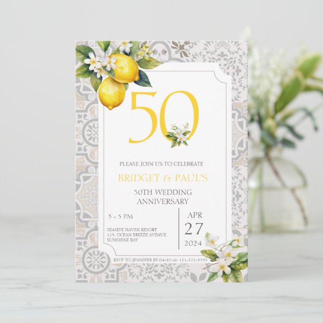 Invitación Aniversario del 50° Aniversario del Boda de Azulej (Anverso de pie)