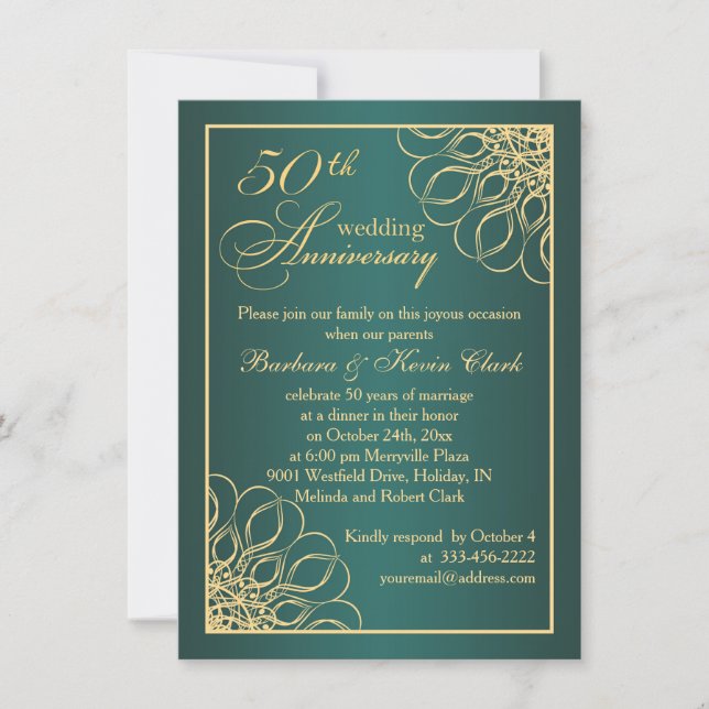 Invitación Aniversario del 50° Boda de Golden swirls (Anverso)