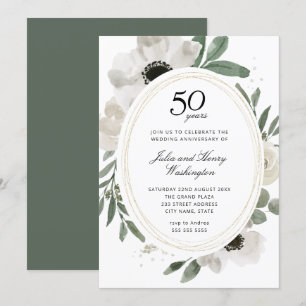 Invitación Aniversario del 50° Boda de la floral color de agu