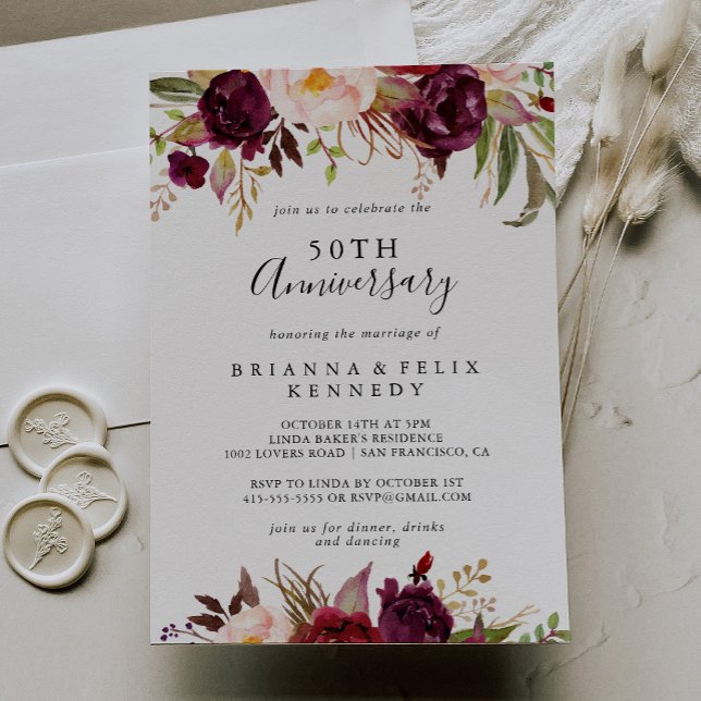 Invitación Aniversario del 50° Boda de la floral rústica de B (Subido por el creador)
