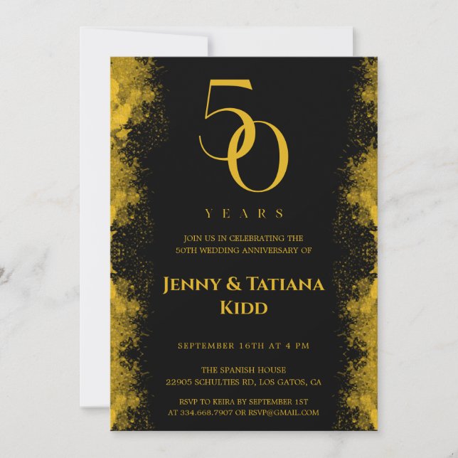 Invitación Aniversario del 50° Boda de Oro y Negro (Anverso)