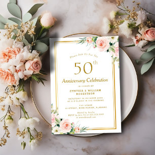Invitación aniversario del 50° boda de oro y rubor