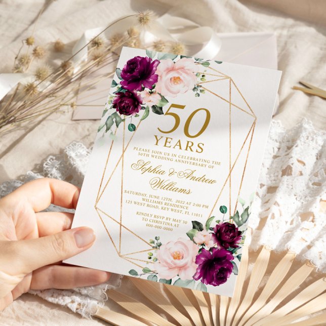 Invitación Aniversario del 50° Boda de Rosa morado y Rubor (Subido por el creador)