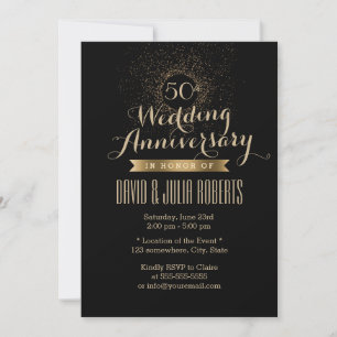 Invitación Aniversario del 50° Boda del Negro y Oro Moderno