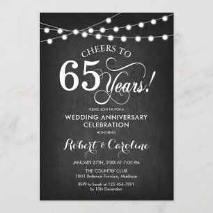 Invitación Aniversario del 65° Boda - Blanco negro de cartón
