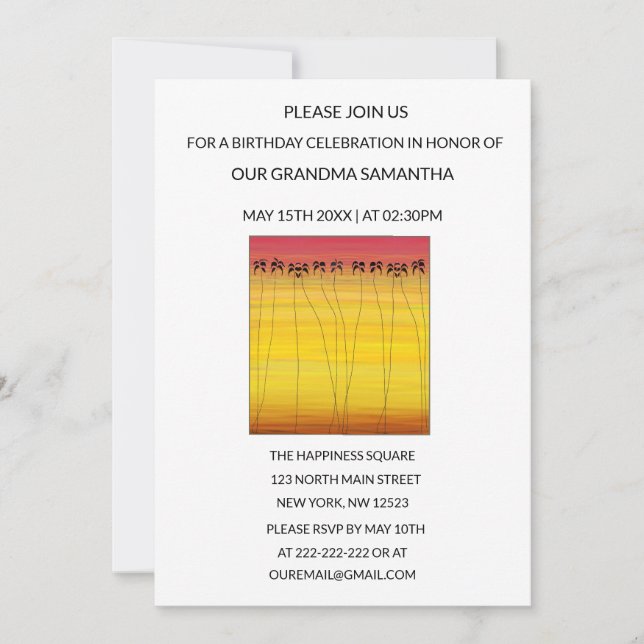 Invitación Aniversario del Amanecer del verano tropical cúbic (Anverso)