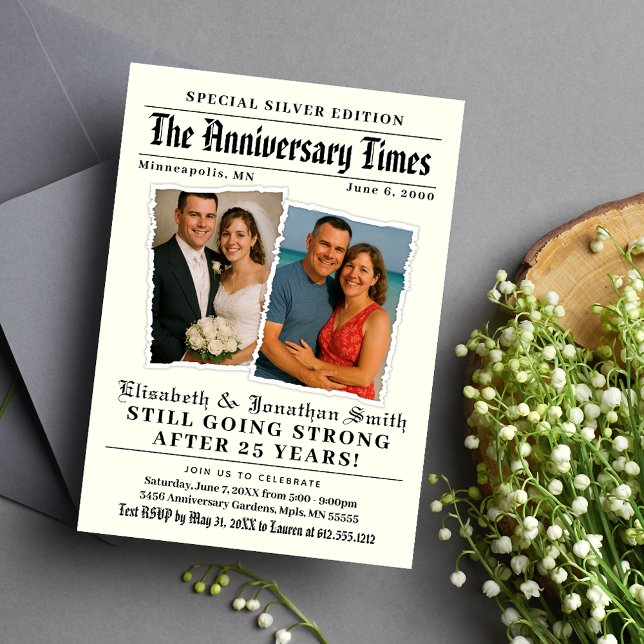 Invitación Aniversario del aniversario del aniversario del pe (Anniversary Times Newspaper Anniversary Invitation)