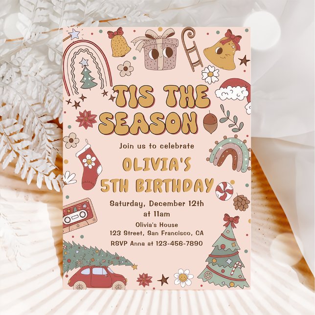 Invitación Aniversario del árbol de Navidad del arcoiris rosa (Subido por el creador)