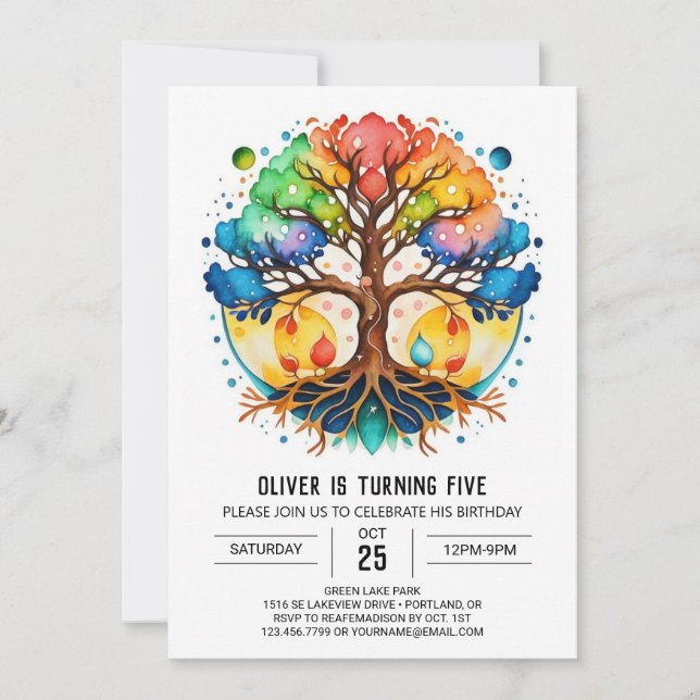 Invitación Aniversario del árbol digital con encanto (Anverso)