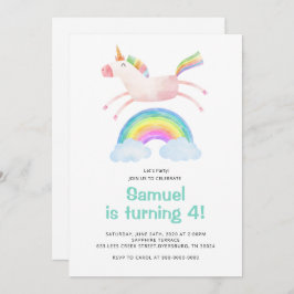 Invitación Aniversario del arcoiris de Unicornio mágico lindo