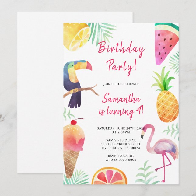 Invitación Aniversario del arcoiris de Unicornio mágico lindo (Anverso / Reverso)