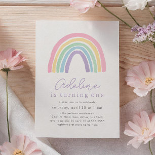 Invitación Aniversario del Arcoiris del Pastel Rosa