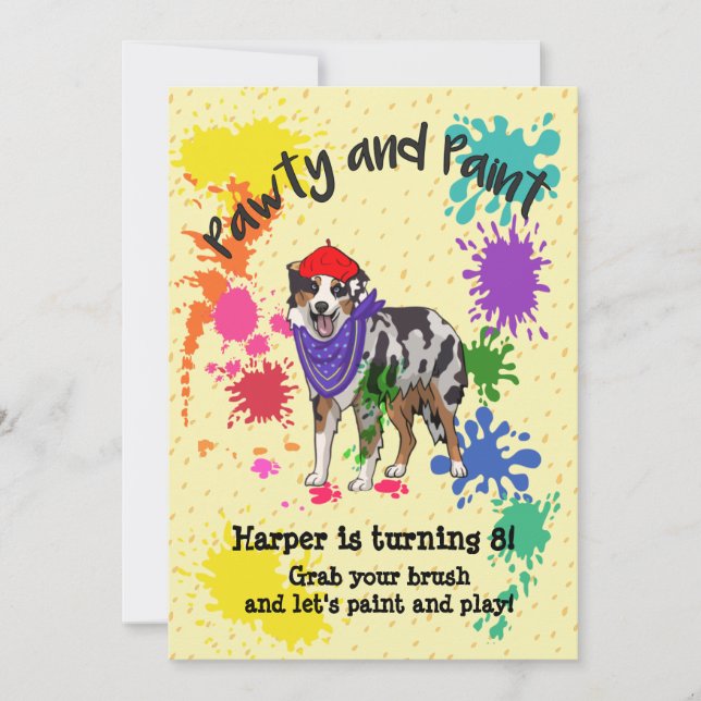 Invitación Aniversario del arte de la diversión del perro pas (Anverso)