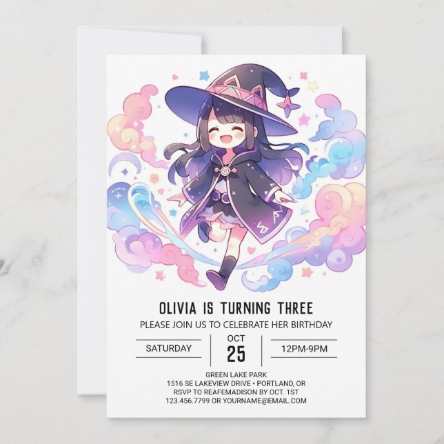 Invitación Aniversario del Asistente para encantos Mágicos (Anverso)