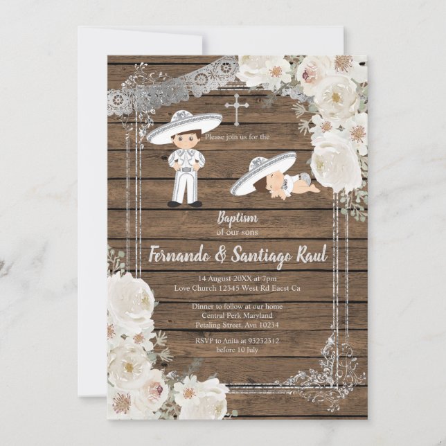 Invitación Aniversario del bautismo de un niño de la Fiesta d (Anverso)