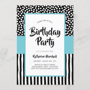 Invitación Aniversario del blanco negro y Aqua
