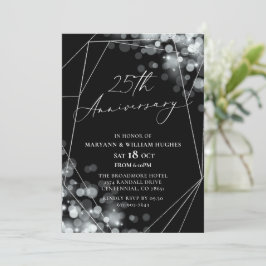 Invitación Aniversario del Boda 25 negro y plata